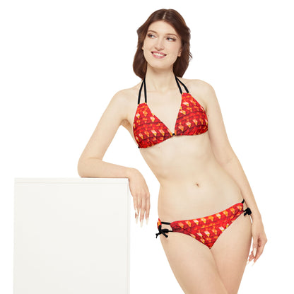 Geometric Flame - Red Triangles - Boston University Red d00000 - Strappy Bikini Set