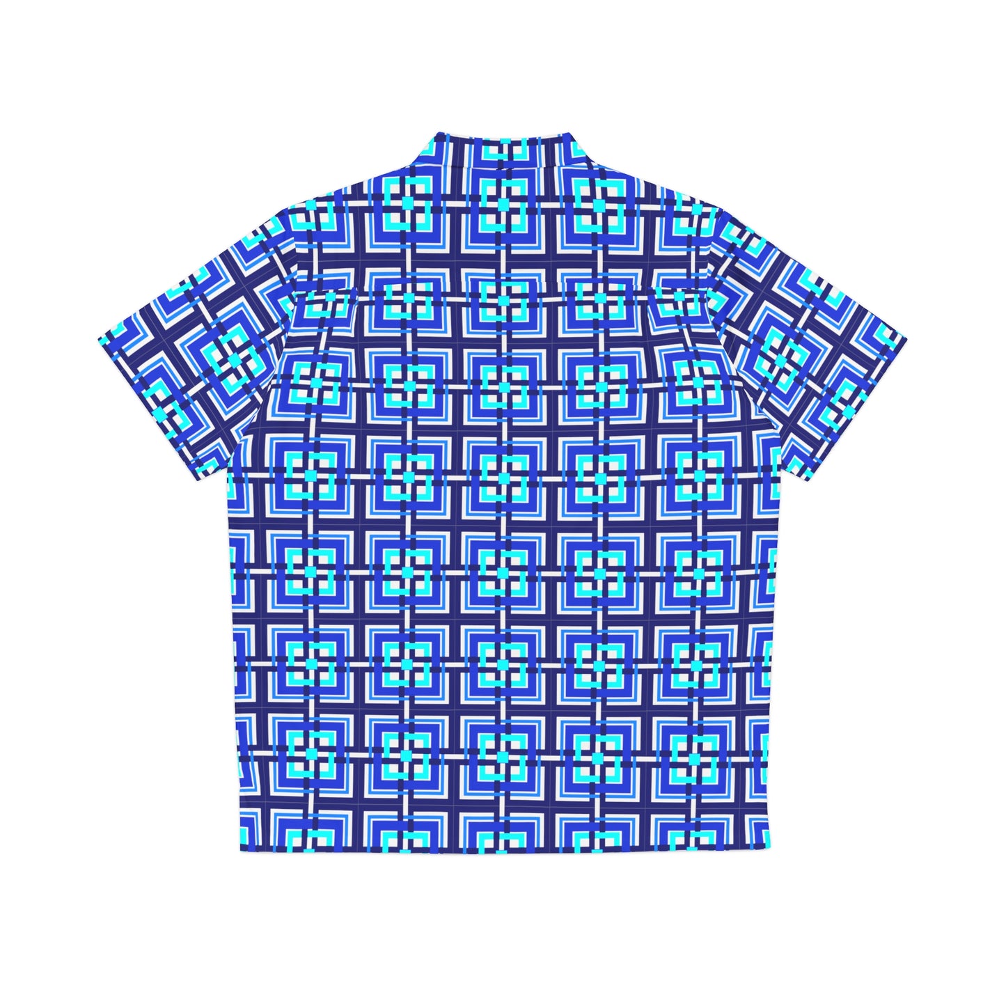 Intersecting Squares - Blue - White ffffff - Men's Hawaiian Shirt