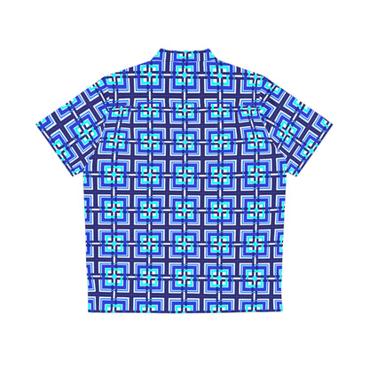 Intersecting Squares - Blue - White ffffff - Men's Hawaiian Shirt