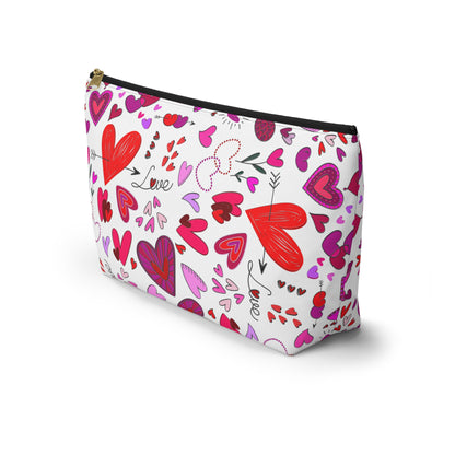 Heart Doodles - White ffffff - Accessory Pouch w T-bottom