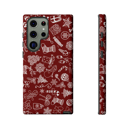 Christmas doodles on red - Tough Cases