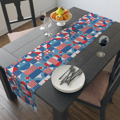 Red White and Blue Bold Pattern - Oil Paint Texture - Table Runner