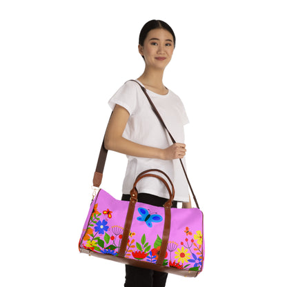 Bright Summer flowers - Fuschia Pink ff8eff - Waterproof Travel Bag