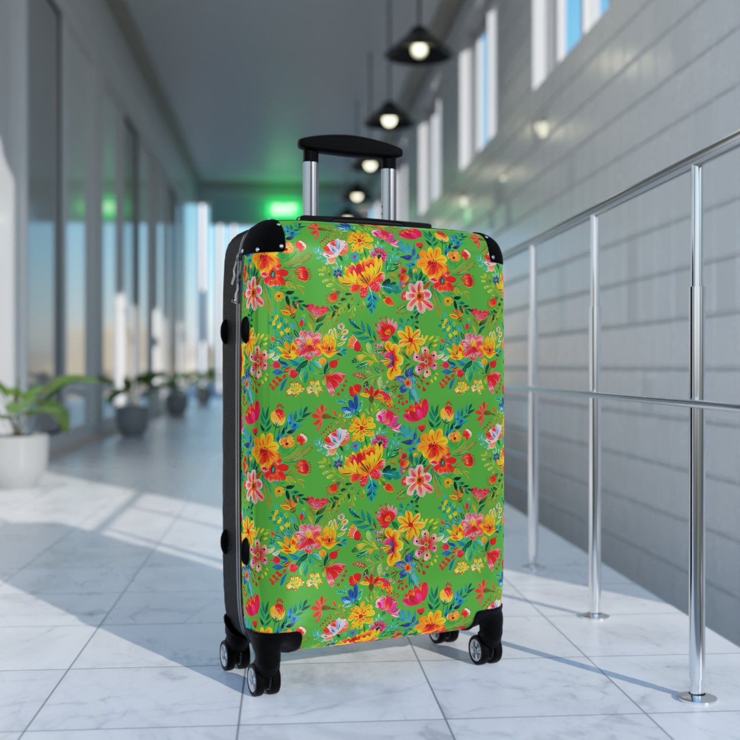 Bright Bold Watercolor Flowers - Bright Apple Green 56BD00 - Suitcase