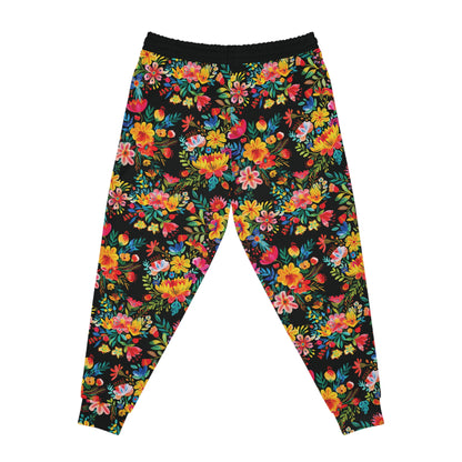 Bright Bold Watercolor Flowers - Black 000000 - Athletic Joggers