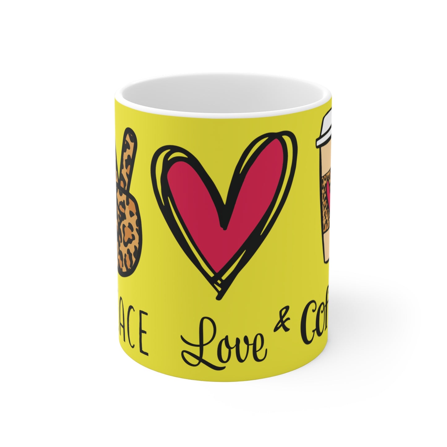 Peace Love and Coffee - Yellow fff800 - Mug 11oz