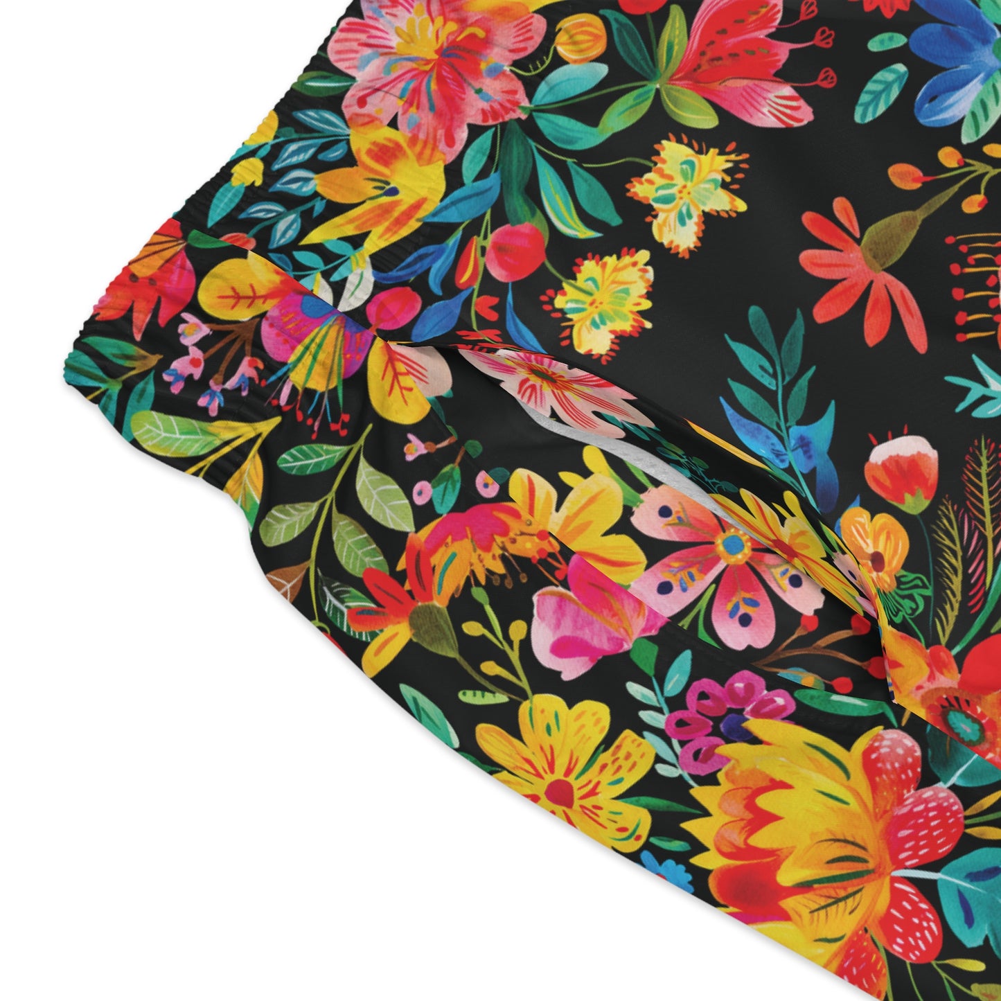 Bright Bold Watercolor Flowers - Black 000000 - Swim Trunks