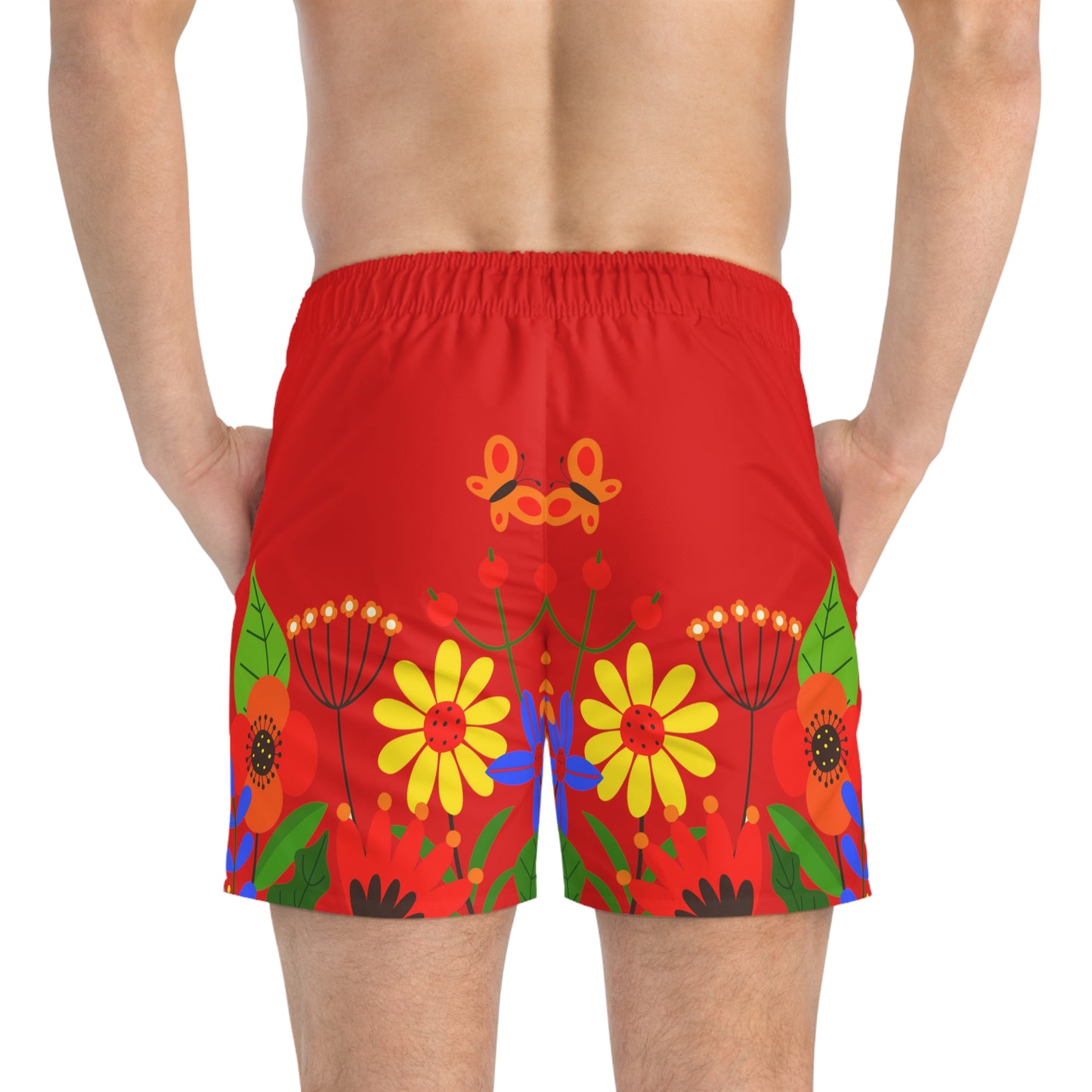 Bright Summer flowers - Scarlet de0000 - Swim Trunks