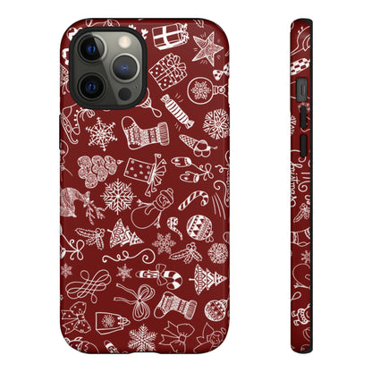 Christmas doodles on red - Tough Cases