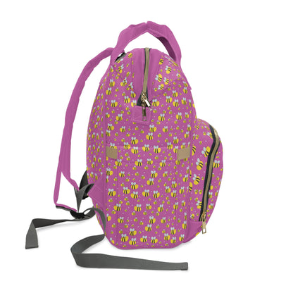 Lots of Bees - Pink #ff42eb  - Multifunctional Diaper Backpack