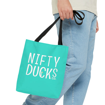 Nifty Ducks Co. Logo2 - Turquoise 40E0D0 - Tote Bag