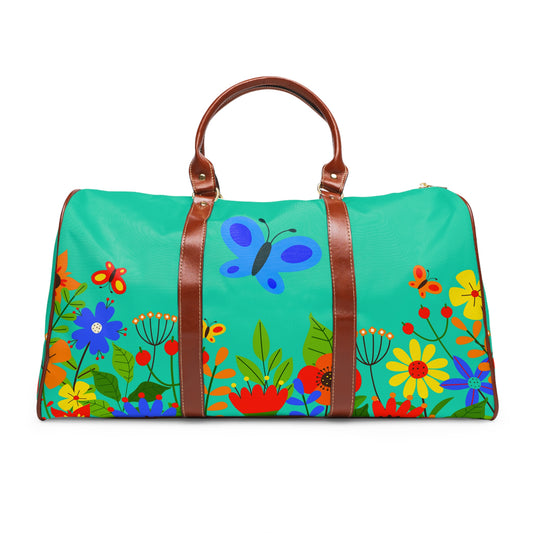 Bright Summer flowers - Turquoise 40e0d0 - Waterproof Travel Bag