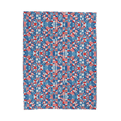 Red White and Blue Bold Pattern - Oil Paint Texture - Velveteen Plush Blanket