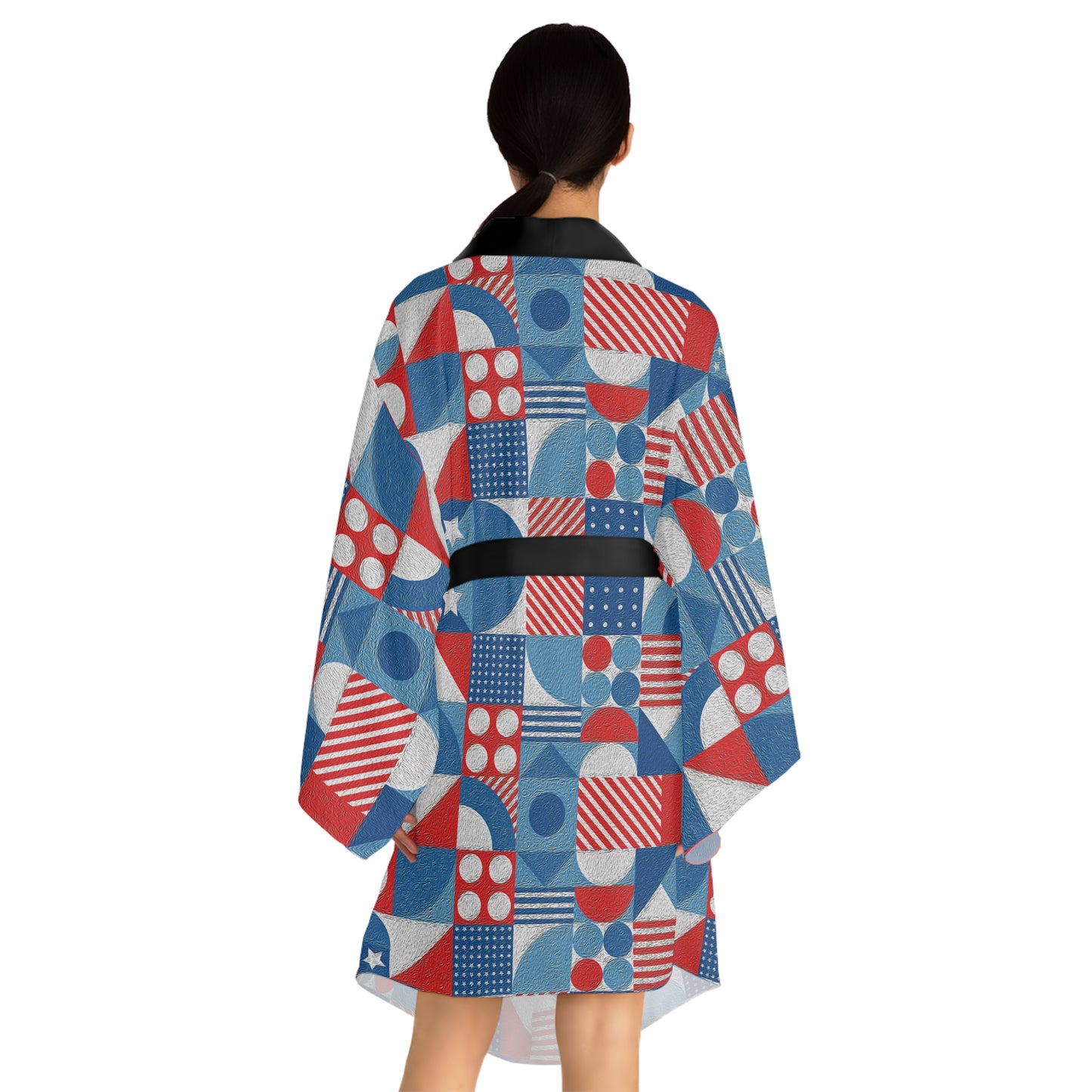 Red White and Blue Bold Pattern - Oil Paint Texture - BIG - Long Sleeve Kimono Robe (AOP)