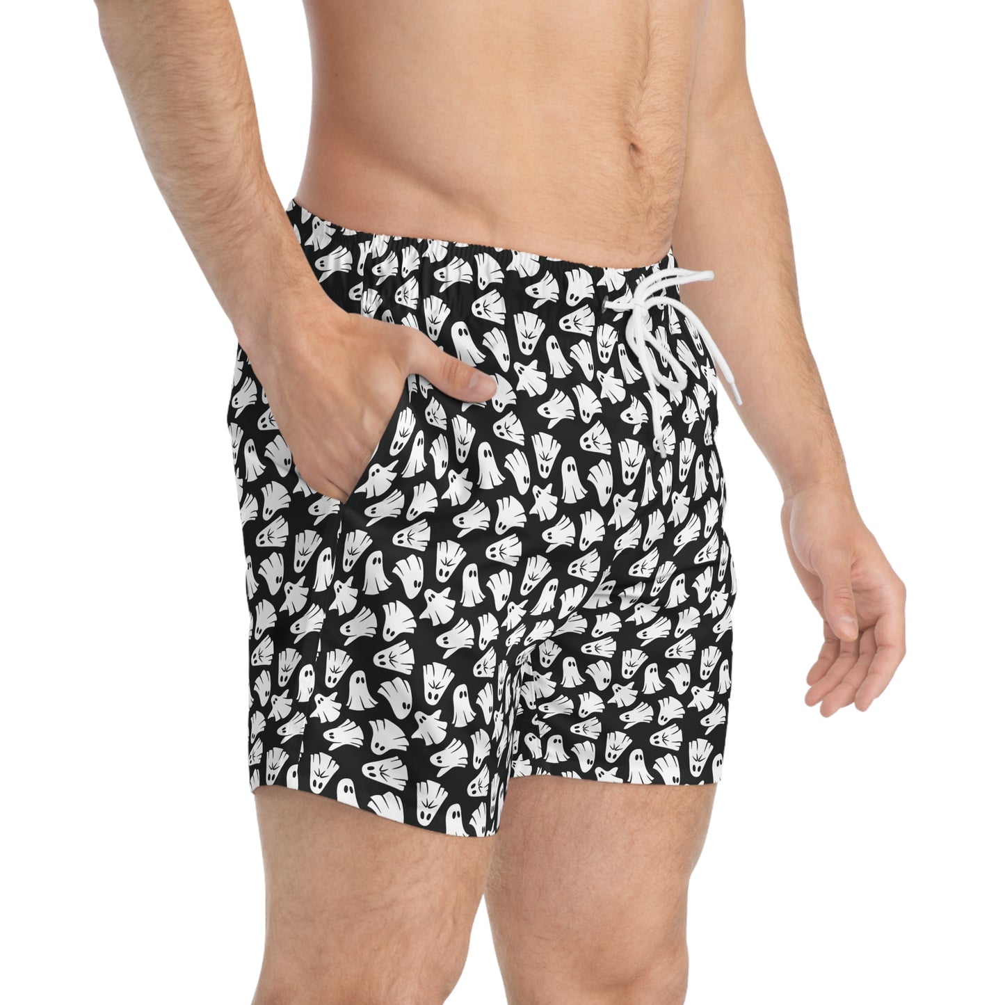 Boo - Ghosts - Halloween - Black 000000 - Swim Trunks