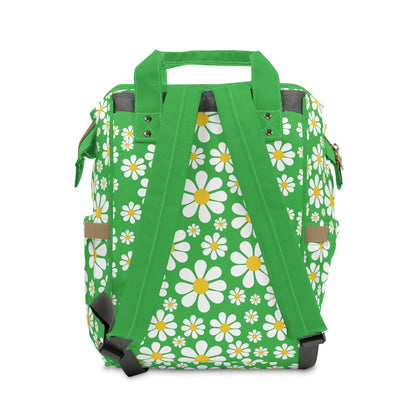 Ducks in Daisies - Lime Green 21C12E  - Multifunctional Diaper Backpack