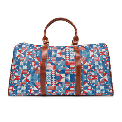 Red White and Blue Bold Pattern - Oil Paint Texture  - Waterproof Travel Bag