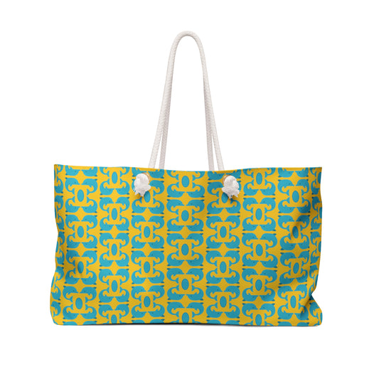 Playful Dolphins - Maximum Blue Green 33cccc - Gold Color ffcc00 - Weekender Bag