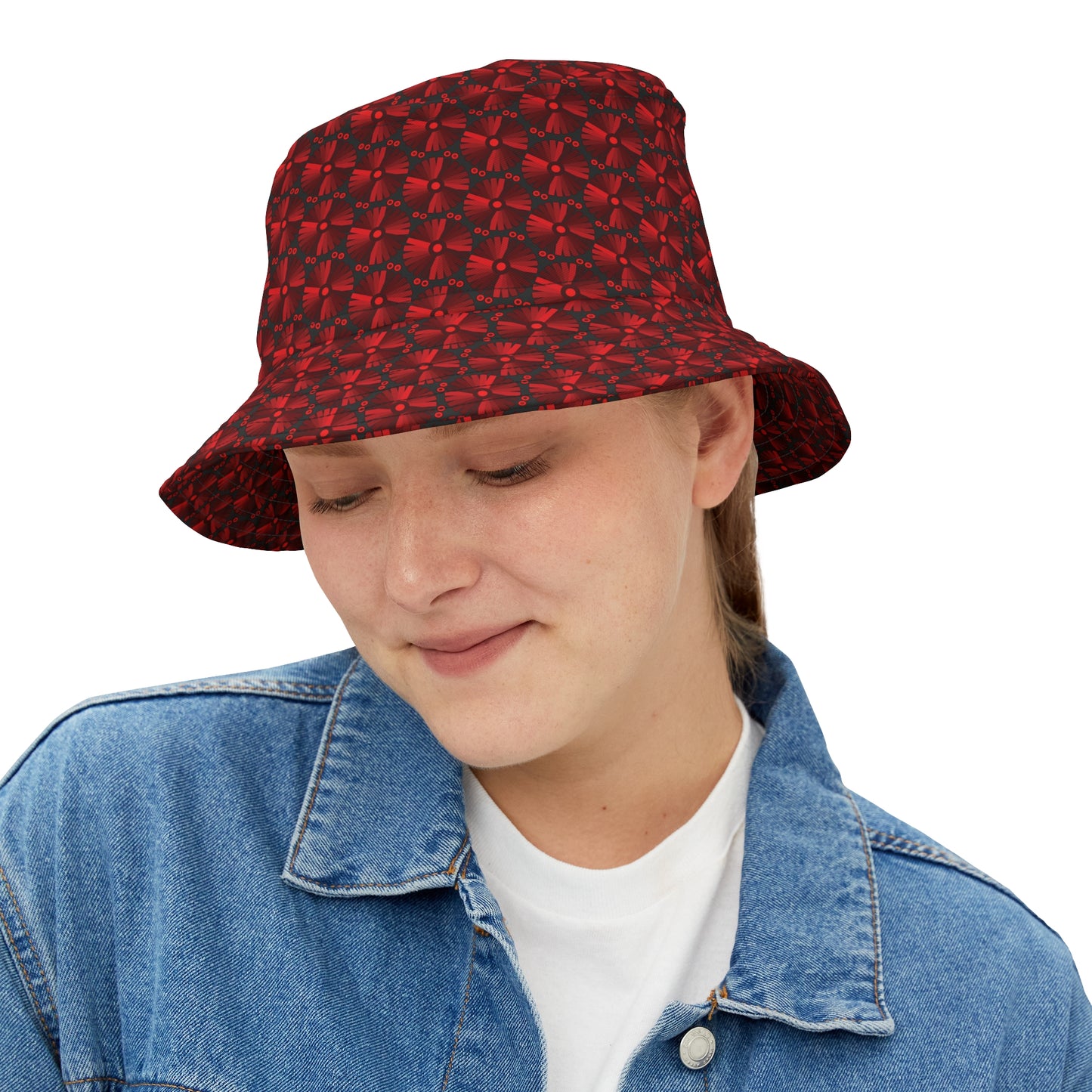 Letter Art - I - Red - Black 000000 - Bucket Hat (AOP)