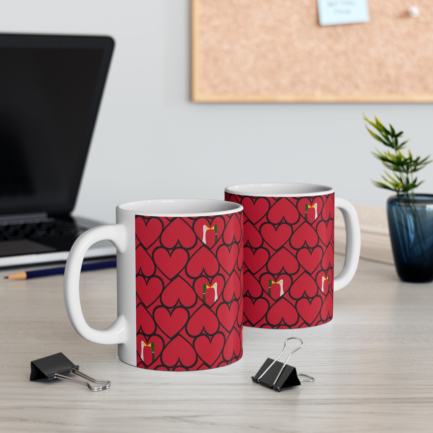 Ducks in hearts - Fire Engine Red c8092e - Mug 11oz