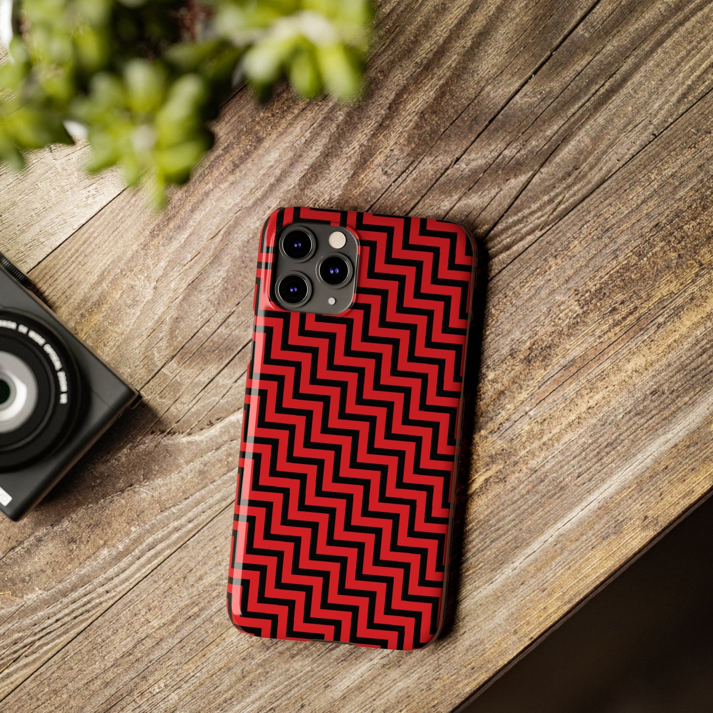 Zigs and Zags - Black - Scarlet - Slim Phone Cases