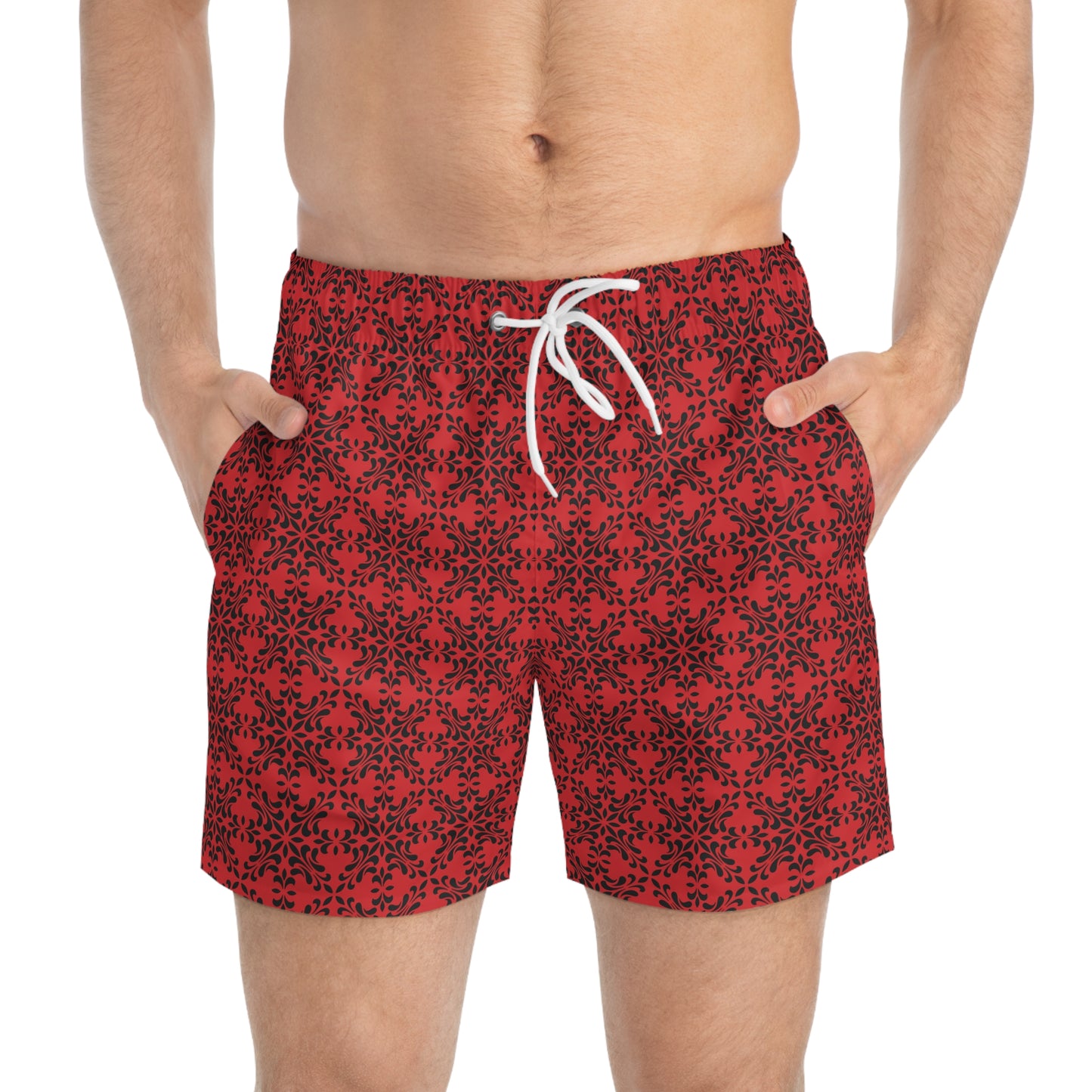 Vibrant Kaleidoscope - Black - Scarlet - Swim Trunks