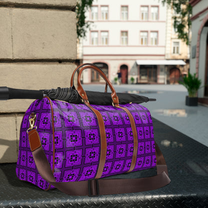 Intersecting Squares - Purple - Black 000000 - Waterproof Travel Bag