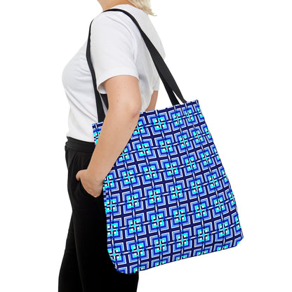 Small Intersecting Squares - Blue - White ffffff - Tote Bag