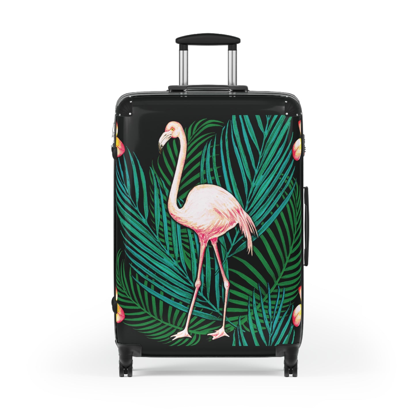 Suitcase - Flamingo in Palms and Plumeria Tropical pattern - Black