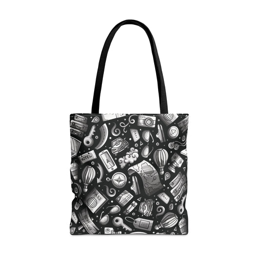 Travel Vibes - Gray on Black 000000 - Tote Bag