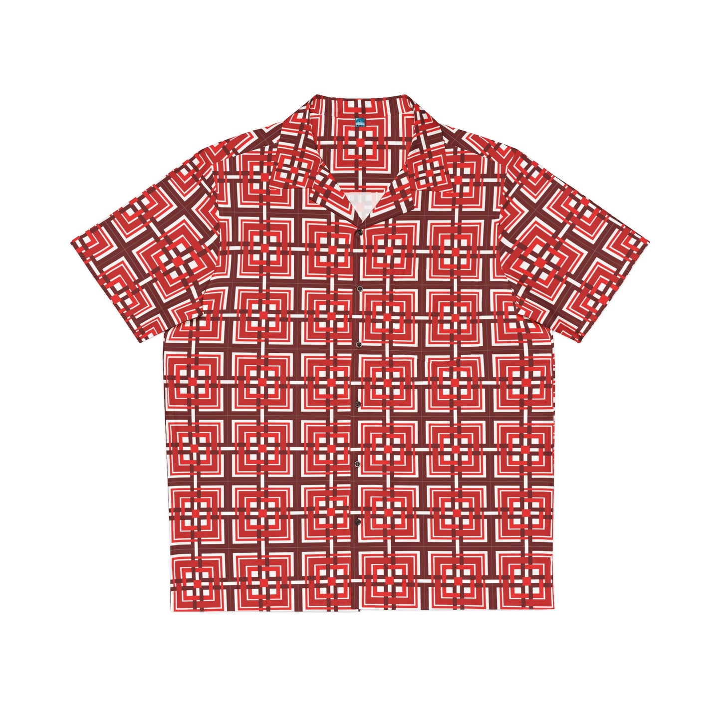 Intersecting Squares - Red - White ffffff - Men's Hawaiian Shirt