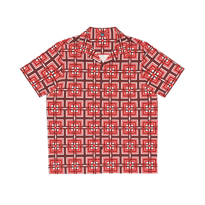 Intersecting Squares - Red - White ffffff - Men's Hawaiian Shirt