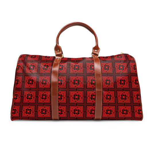 Intersecting Squares - Red - Black 000000 - Waterproof Travel Bag