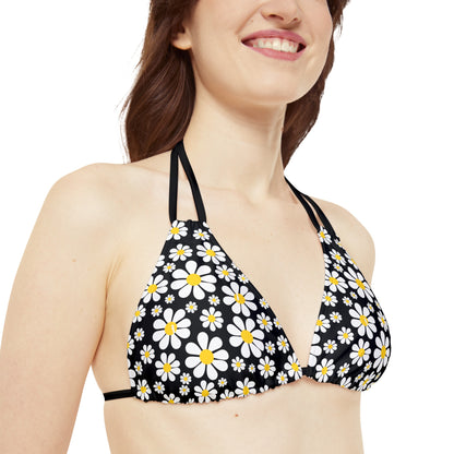 Ducks in Daisies - Black 000000 - Strappy Bikini Set