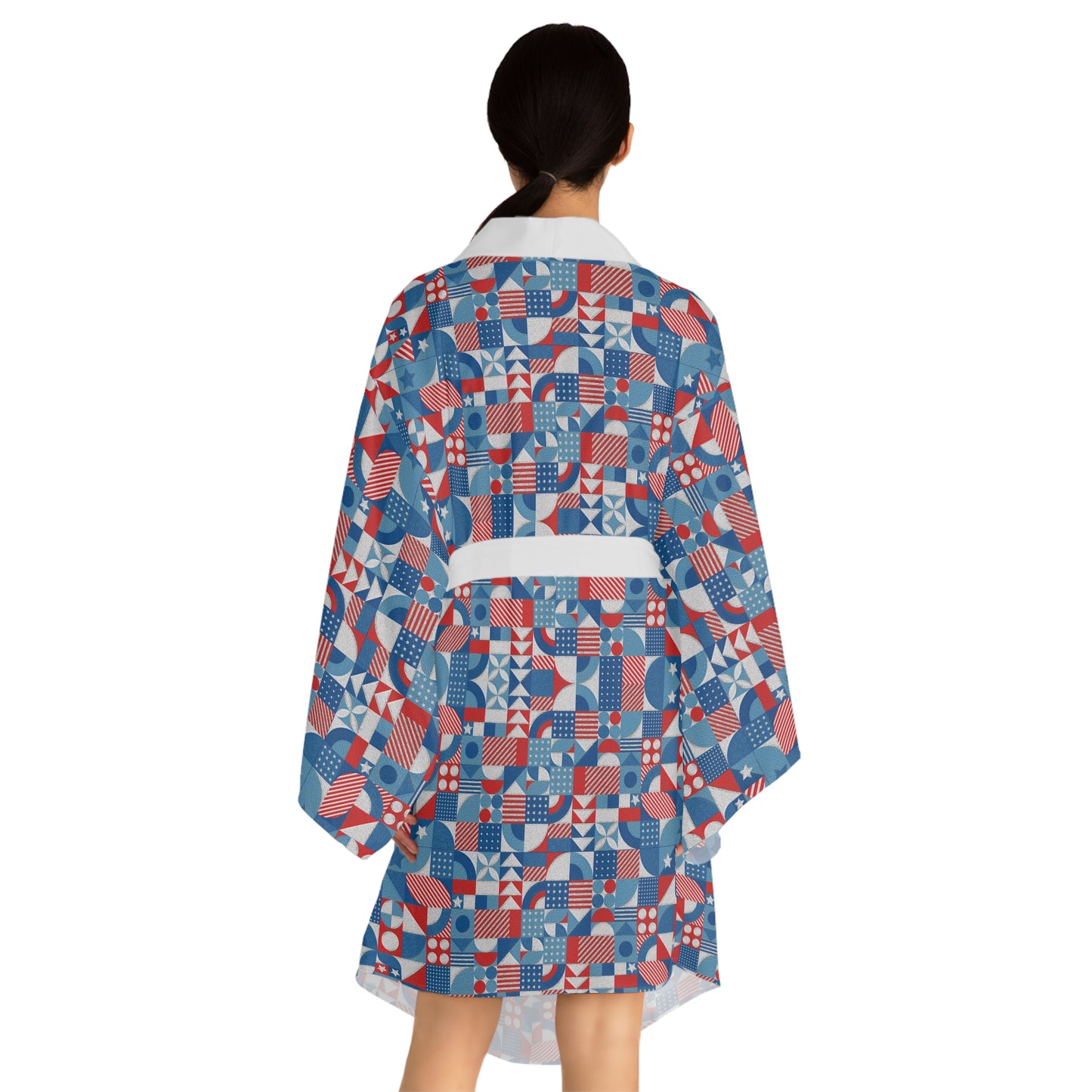 Red White and Blue Bold Pattern - Oil Paint Texture - Long Sleeve Kimono Robe (AOP)