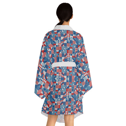 Red White and Blue Bold Pattern - Oil Paint Texture - Long Sleeve Kimono Robe (AOP)