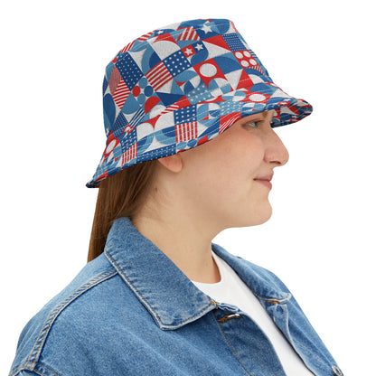 Red White and Blue Bold Pattern - Oil Paint Texture - BIG - Bucket Hat (AOP)