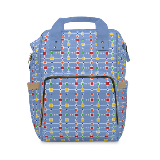 Geometric White Grid with Squares - Fennel Flower 74a6ff - Multifunctional Diaper Backpack