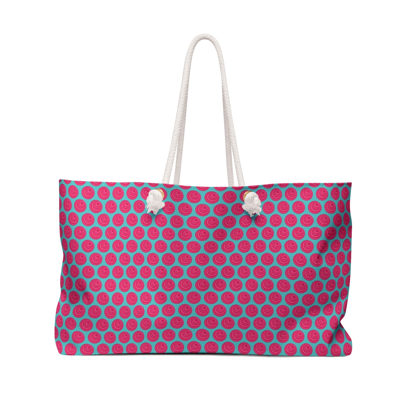 Weekender Bag - Wild Pink Dots on Bright Turquoise Background Travel Tote