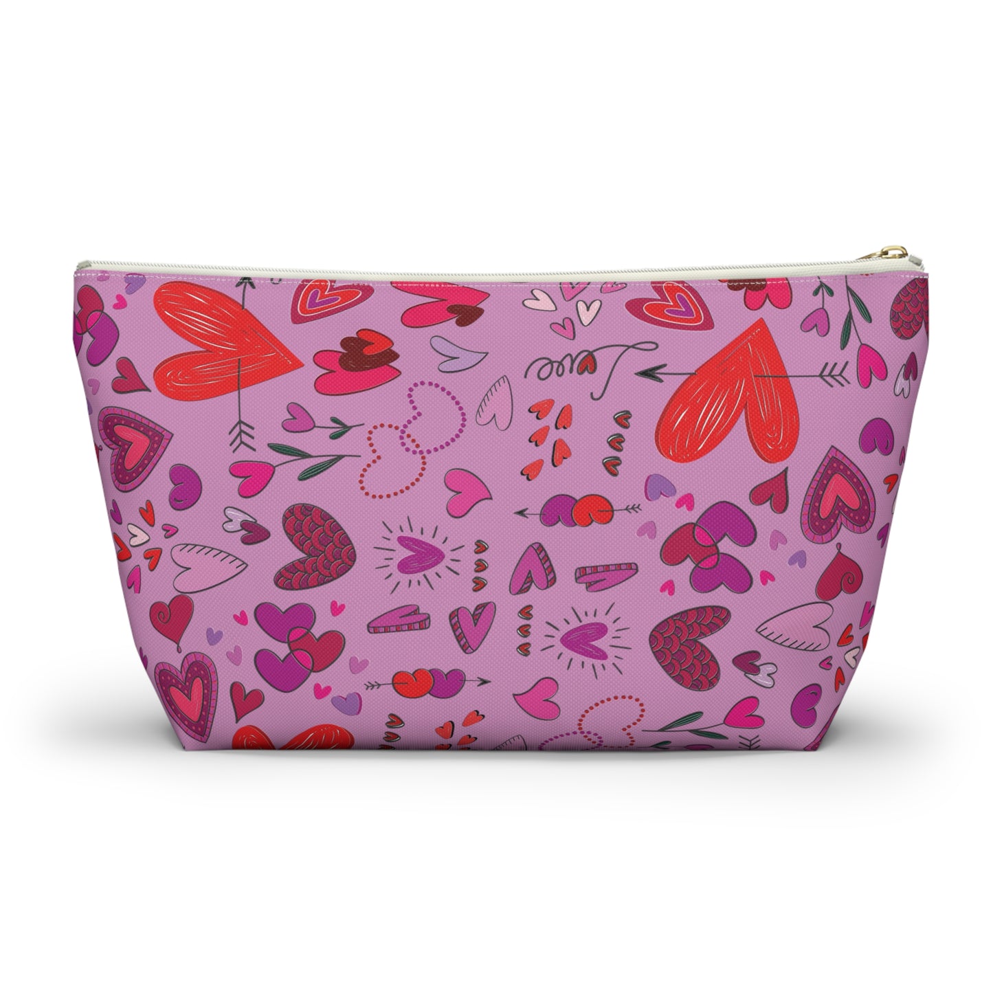 Heart doodles - Fuschia Pink ff8eff - Accessory Pouch w T-bottom