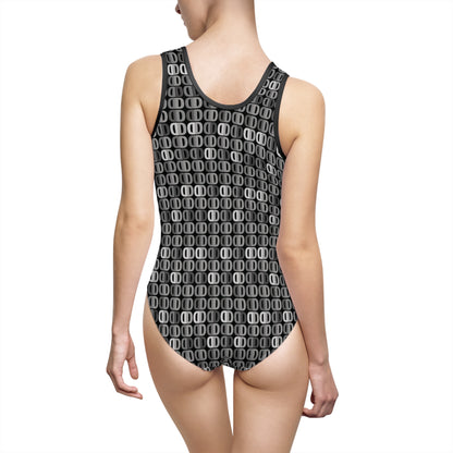 Letter Art - D - Black and White - Black 000000 - Women's Classic One-Piece Swimsuit