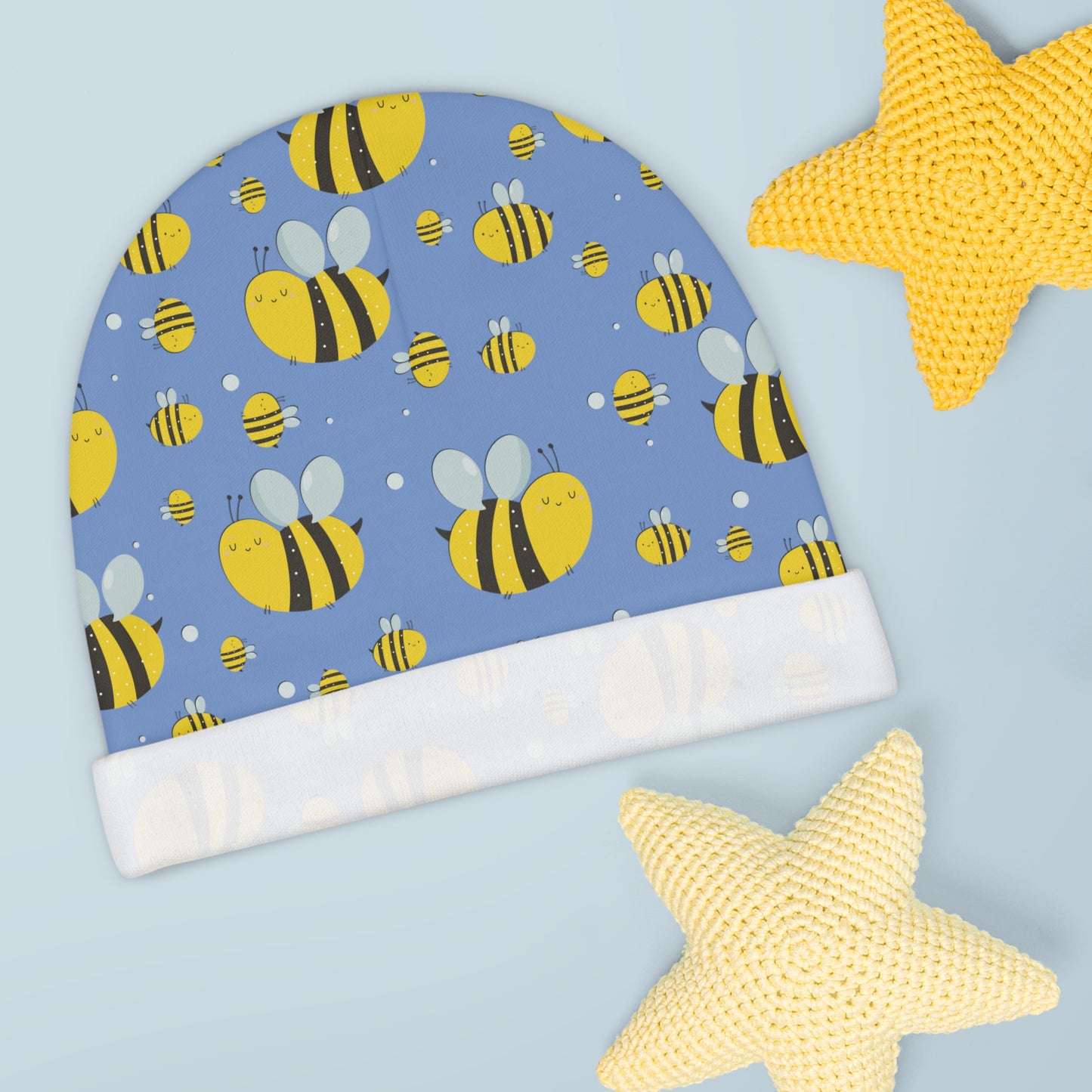 Lots of Bees - Fennel Flower 74a6ff - Baby Beanie (AOP)