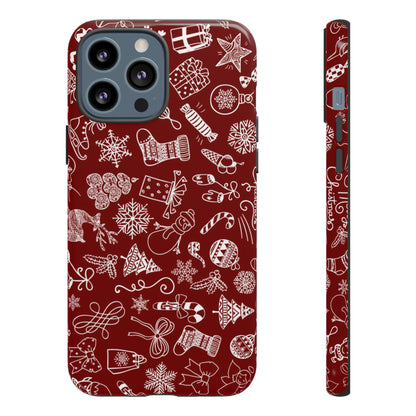 Christmas doodles on red - Tough Cases