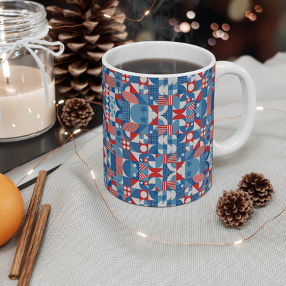 Red White and Blue Bold Pattern - Oil Paint Texture - Mug 11oz