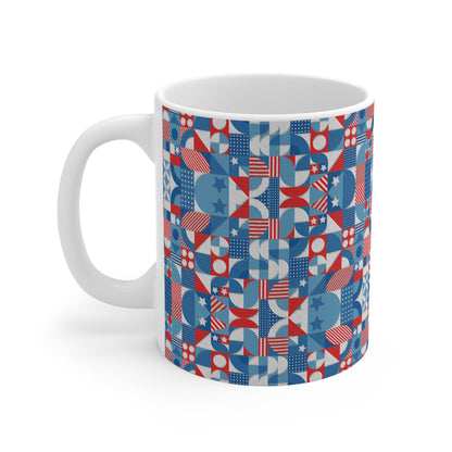 Red White and Blue Bold Pattern - Oil Paint Texture - Mug 11oz