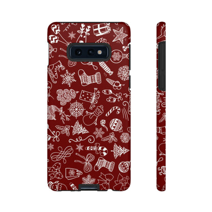 Christmas doodles on red - Tough Cases