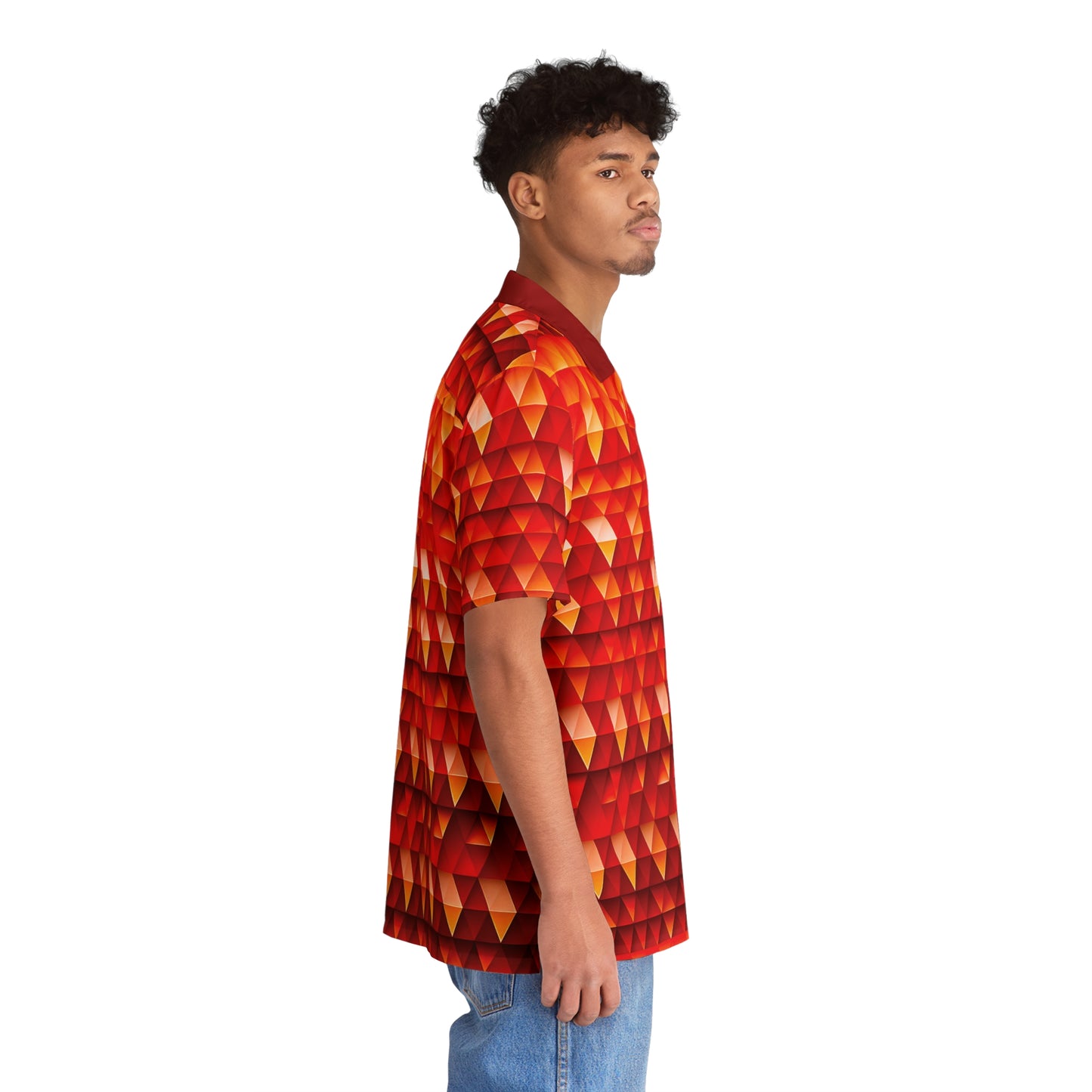 Geometric Flame - Red Triangles - Dark Candy Apple Red a00000 - Men's Hawaiian Shirt