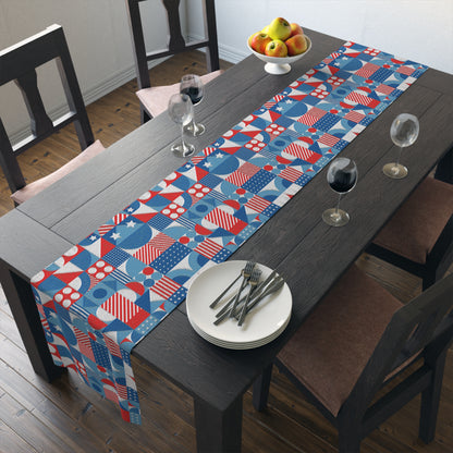 Red White and Blue Bold Pattern - Oil Paint Texture - Table Runner