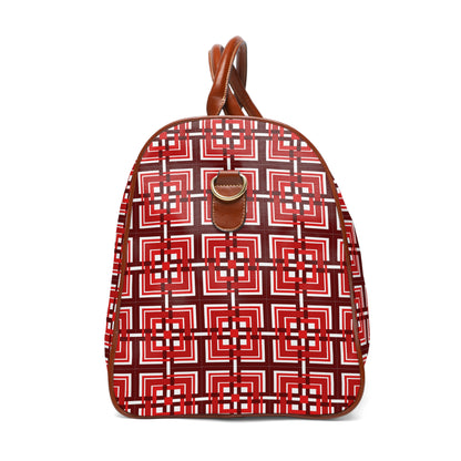 Intersecting Squares - Red - White ffffff - Waterproof Travel Bag