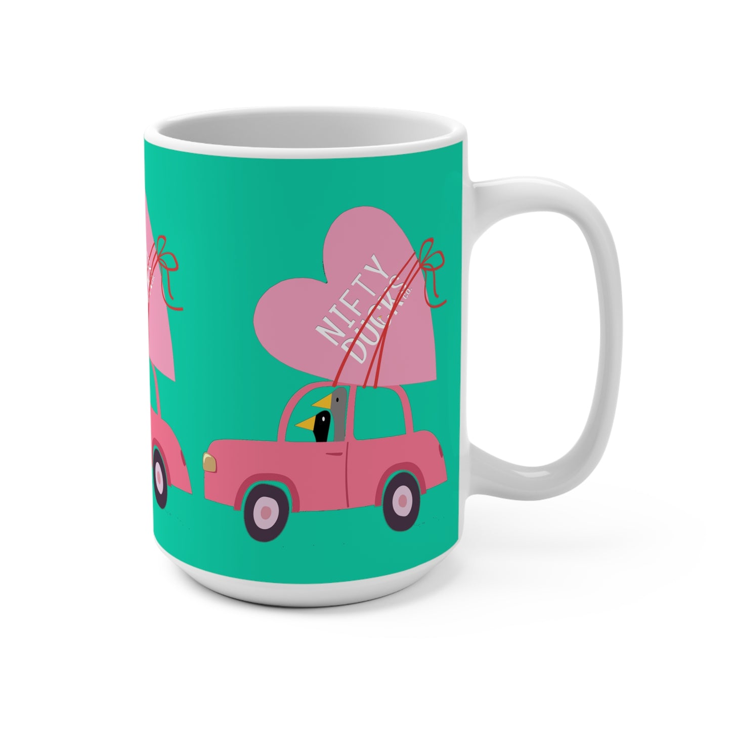 Ducks delivering a lot of love - Turquoise 12d3ad - Mug 15oz